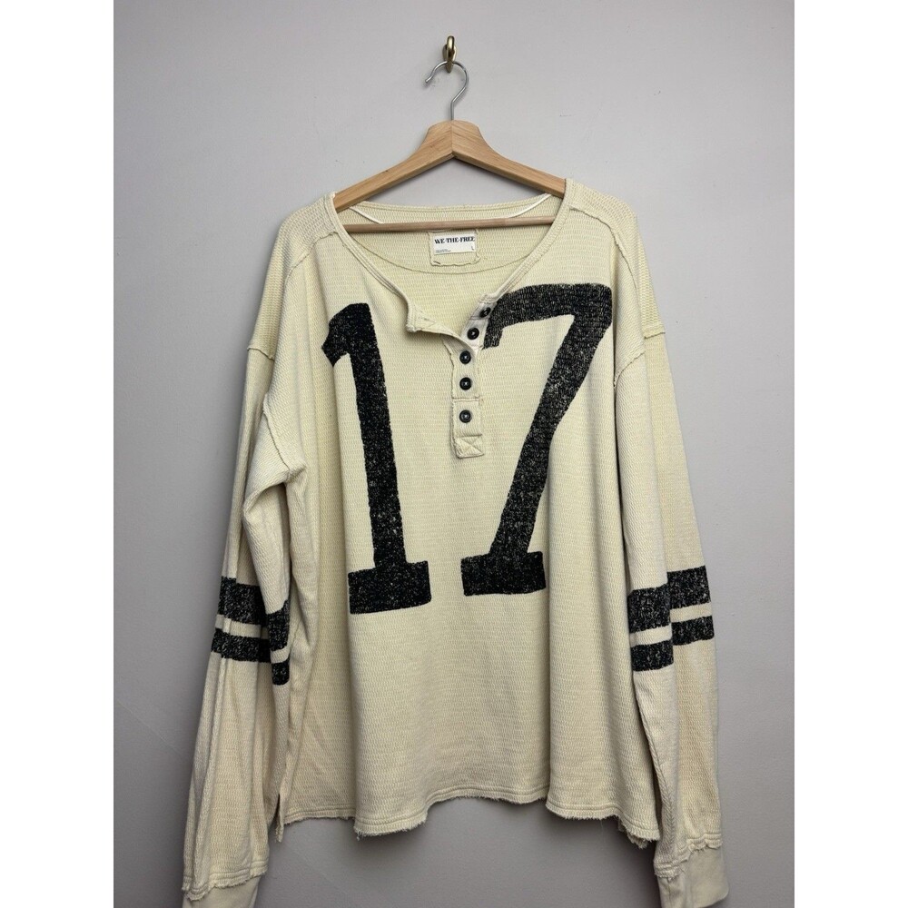 Free People We The Free Charlie Graphic Tee Shirt Large Cream Long Sleeve Womens